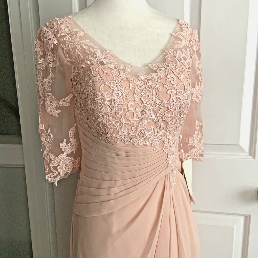 NWT Lan Ting Bride Mother of or Maid Dress Pink Chiffon w illusion neck sz 6